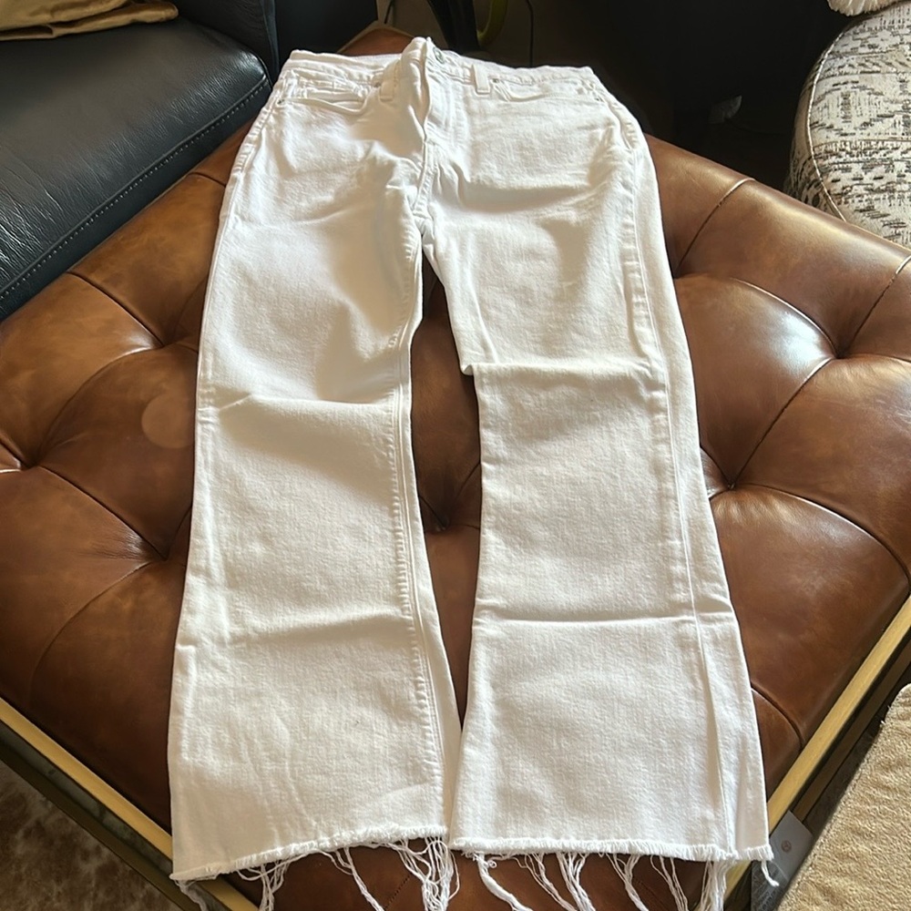 Hudson Barbara Bootcut White Jeans with Frayed Hem